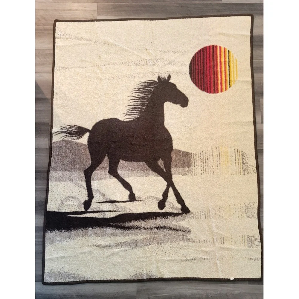 Mid-Century Western Lintex International Acrylic Throw Blanket 71.5x56.5